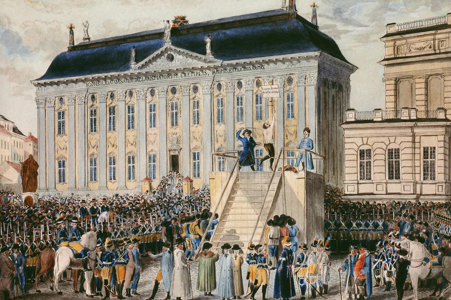 anckarstrom pa riddarhustorget 1792 sjzvq hmaljiggluneacgw Kungamördaren Jacob Johan Anckarström pryglas före avrättningen på Riddarhustorget i Stockholm.